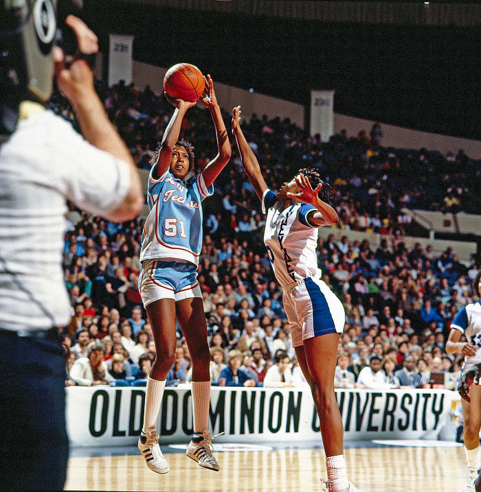 Janice Lawrence led the Lady Techsters in scoring during the first NCAA women’s basketball tournament in 1982.